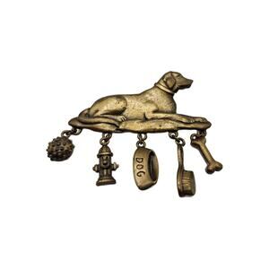 Vintage JJ Jonette Dog Dangle Articulated Brooch, 2.25″ Wide